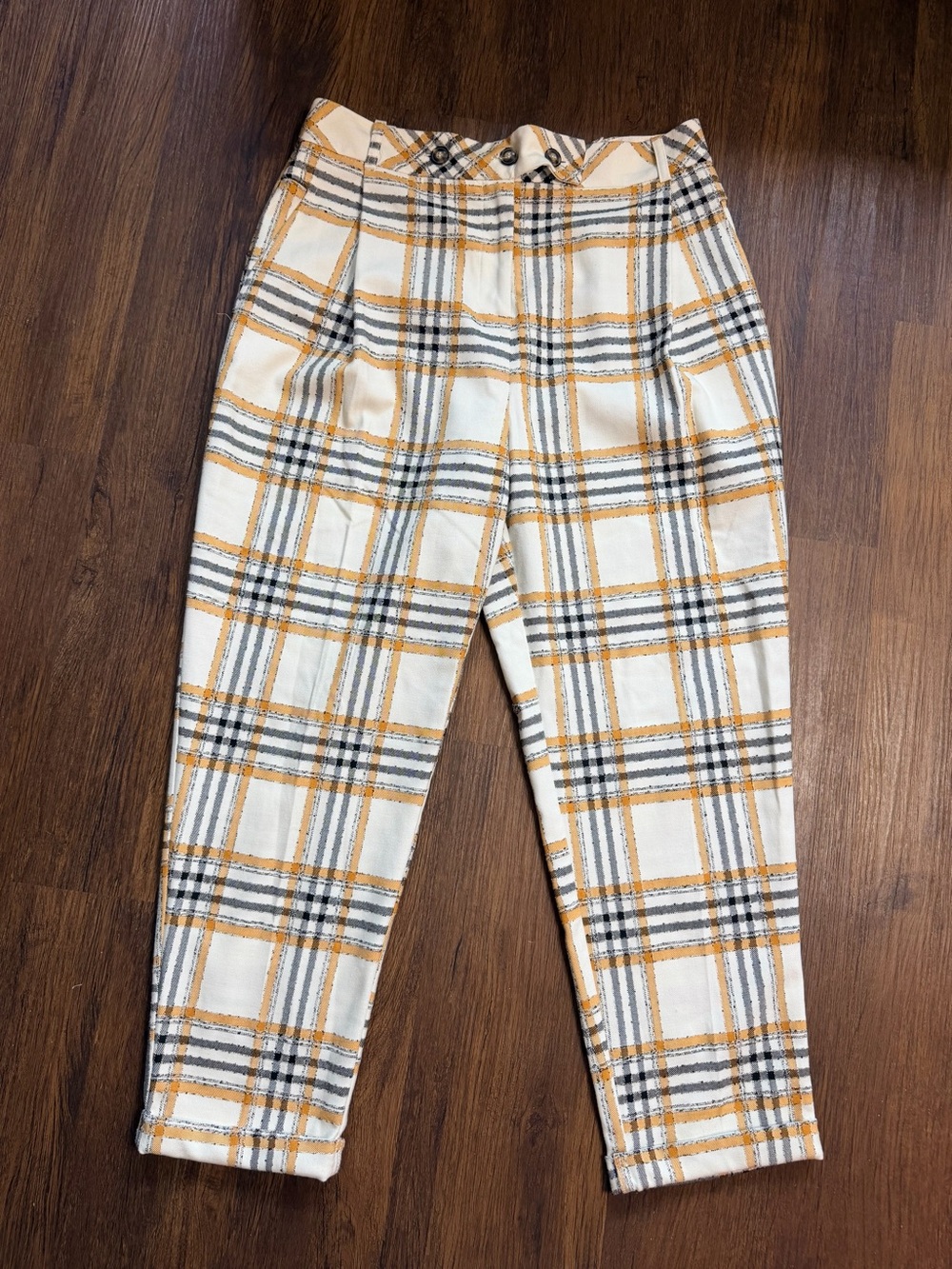 Topshop High-Rise Pleated Plaid Tapered Pants